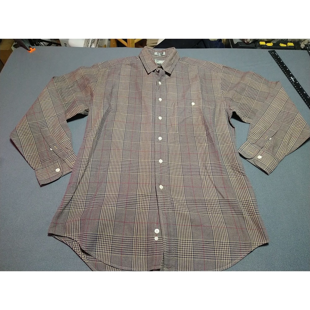 Vintage Lord & Taylor Button Up Shirt Men M Brown Plaid Country Twill Classic